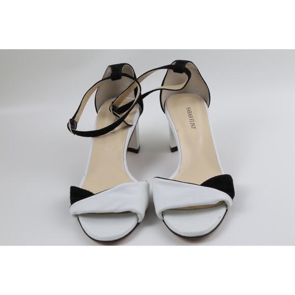 SARAH FLINT Handmade Black White Suede Leather Block Ankle Strap Sandals Size 39 - Picture 8 of 16
